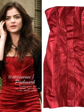 Bebe Strapless Satin Dress ASO Aria Montgomery